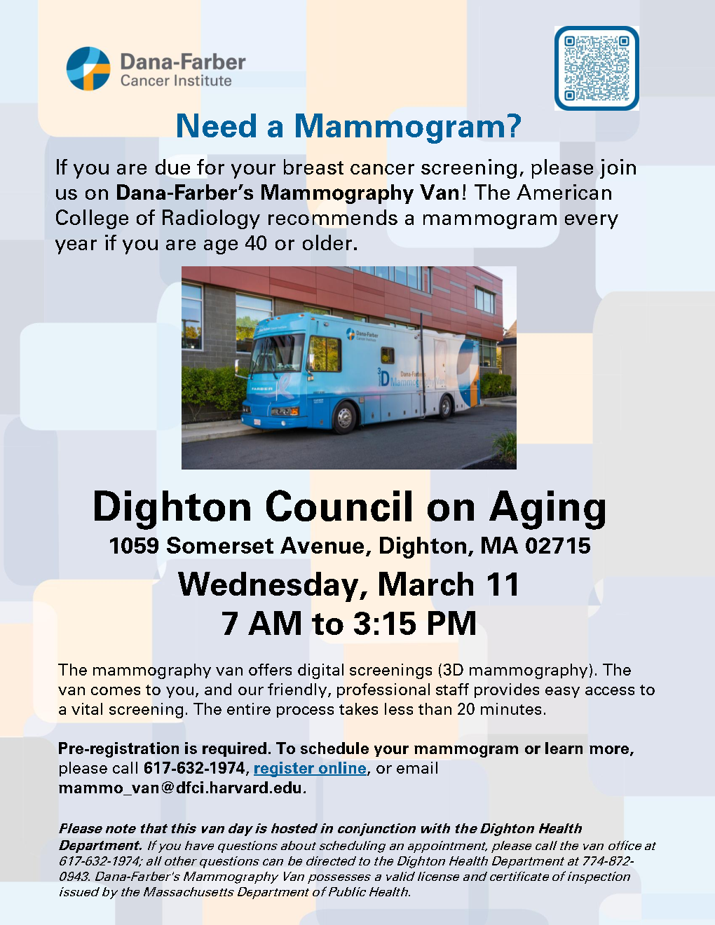 Dighton Council on Aging - Mammography Van Flyer revised